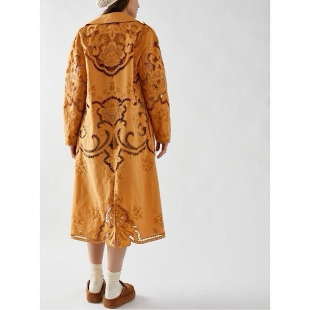 Free People Mustard Embroidered Trench Coat size s - Picture 8 of 11